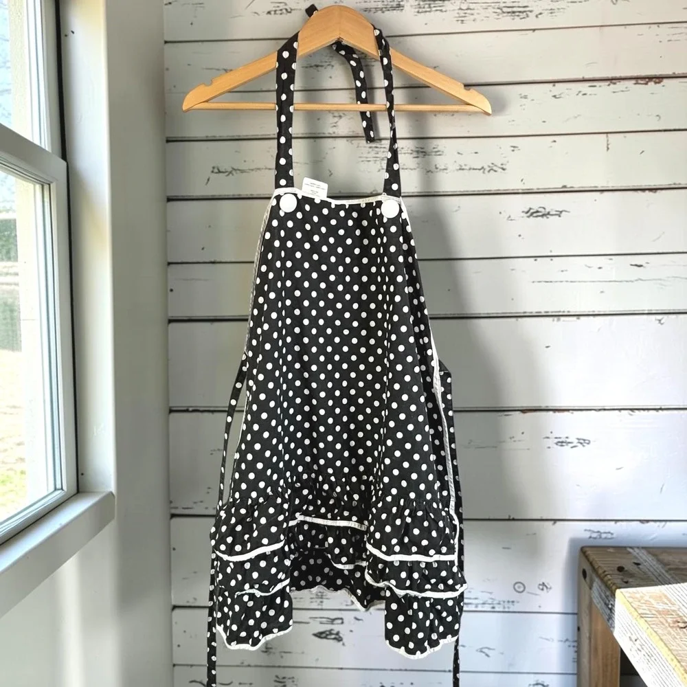 Retro Rockabilly Apron Kay Dee Designs Black White 100% Cotton Polka Dot Ruffle